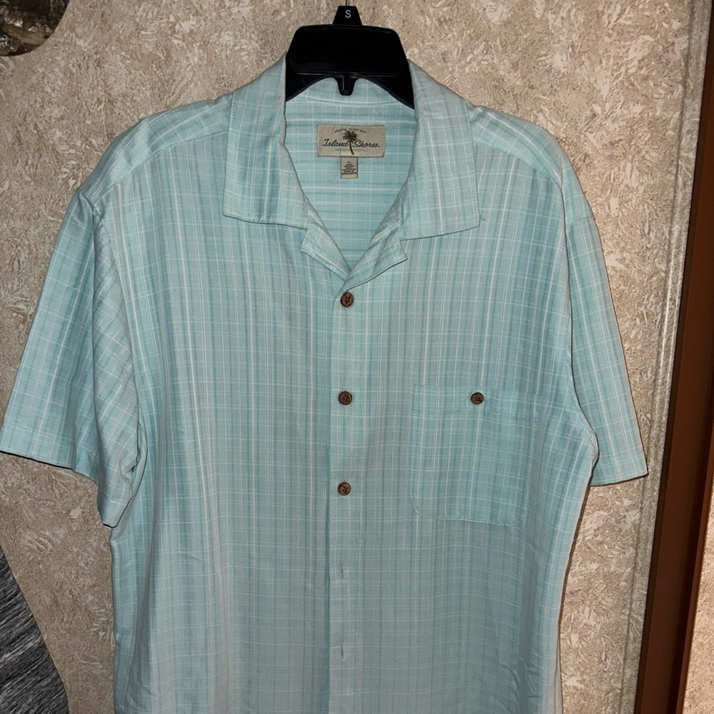 Island Shores Men's Aqua Short Sleeve Shirt Size L